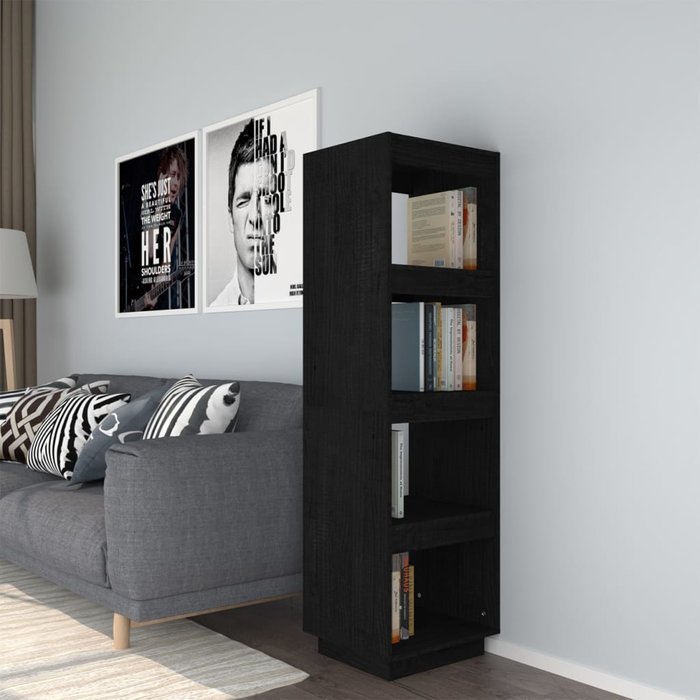 Librería/separador de ambientes negro 40x35x135 cm pino macizo