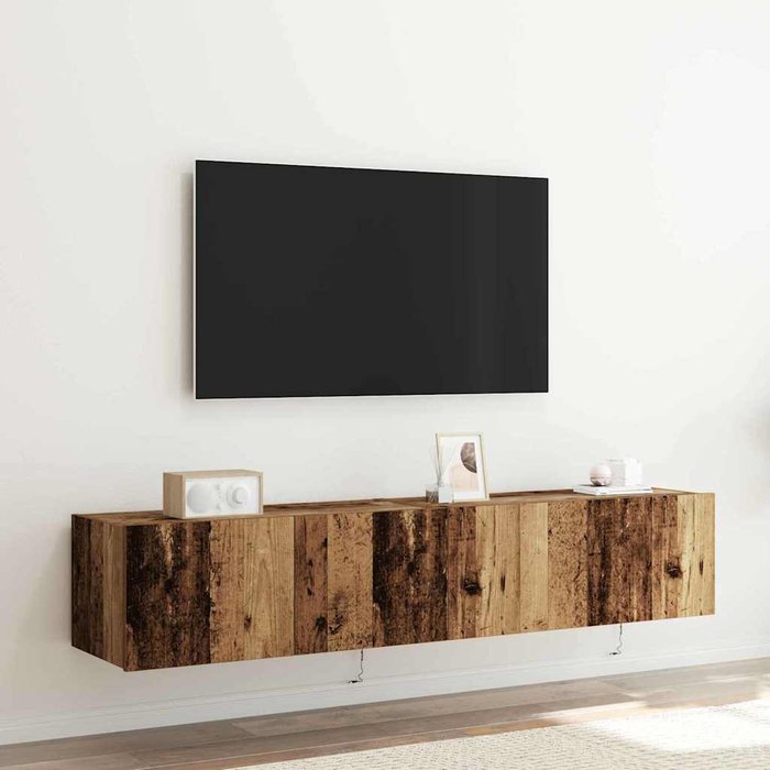 Mueble de tv montado en la pared con led 2 pcs madera vieja vidaxl
