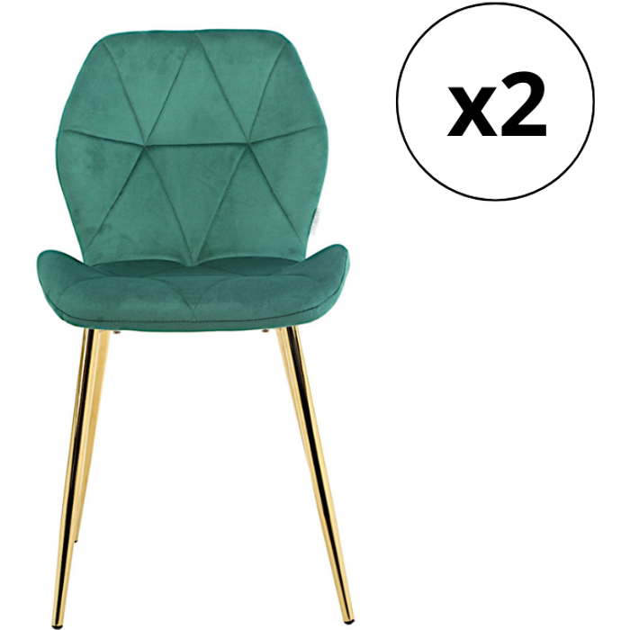 Pack 2 sillas de comedor batt emerald tejido buklya con patas de metal dorado
