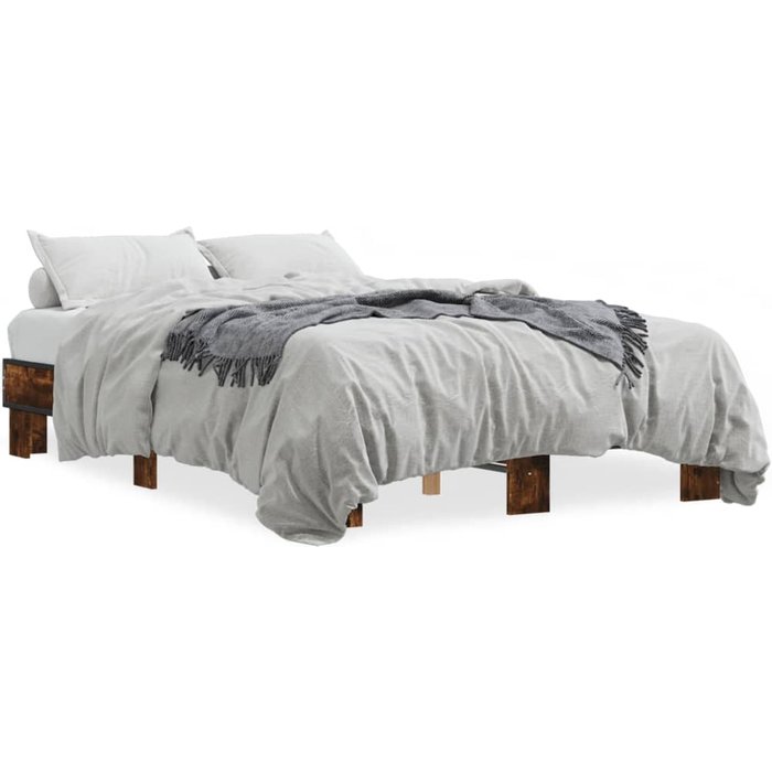 Estructura cama madera ingeniería metal roble ahumado 120x200cm — comfortxl