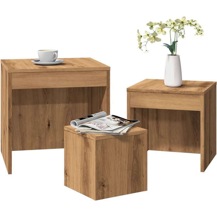 Mesas nido 3 piezas de madera de roble artesanal