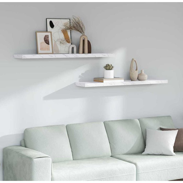 Estantería de pared, 2 unidades, mármol blanco, 120 x 23,5 x 4 cm