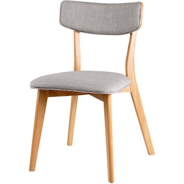 Silla de comedor nissa con estructura de roble y asiento gris claro.