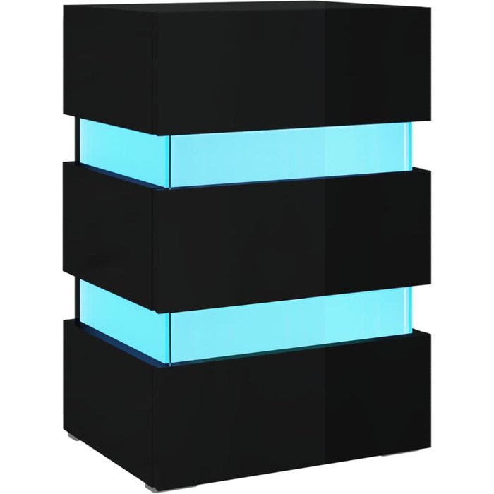 Mesita de noche led de madera contrachapada negro brillo 45x35x67 cm