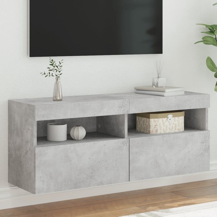 Mueble de tv de pared con luces led, gris hormigón, 100x30x40 cm