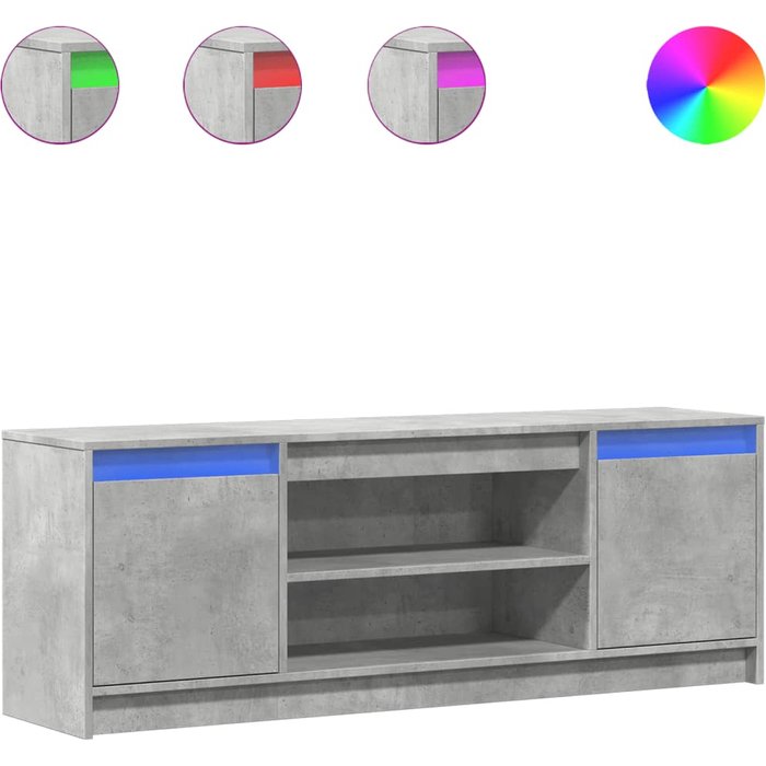 Mueble tv con led gris hormigón 139,5x34x50 cm madera contrachapada