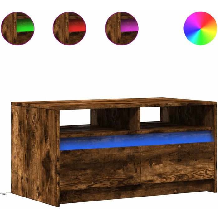 Mesa de centro con luces led madera de ingeniería roble ahumado - comfortxl