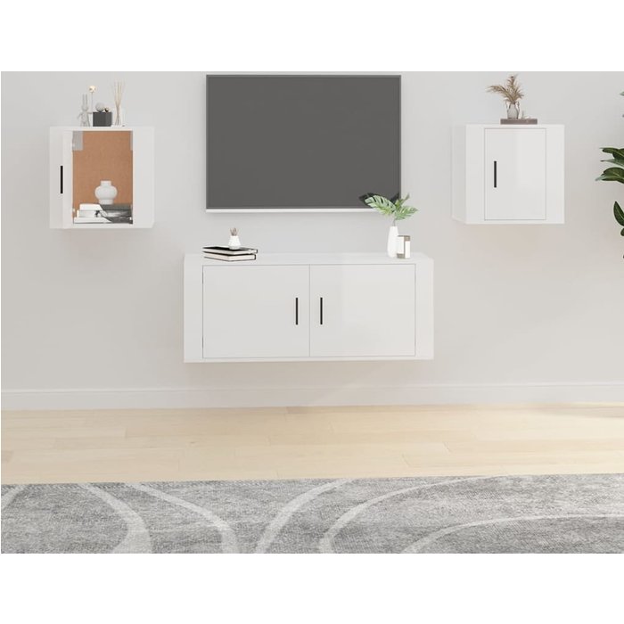Muebles de tv de pared, 2 piezas, blanco brillo, 40x34,5x40 cm