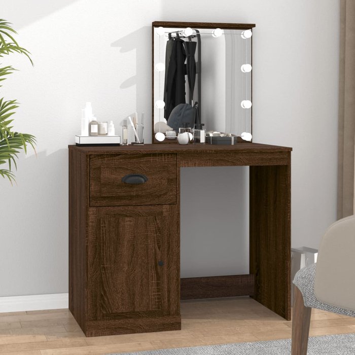 Vidaxl tocador con led madera contrachapada marrón roble 90x50x132,5cm