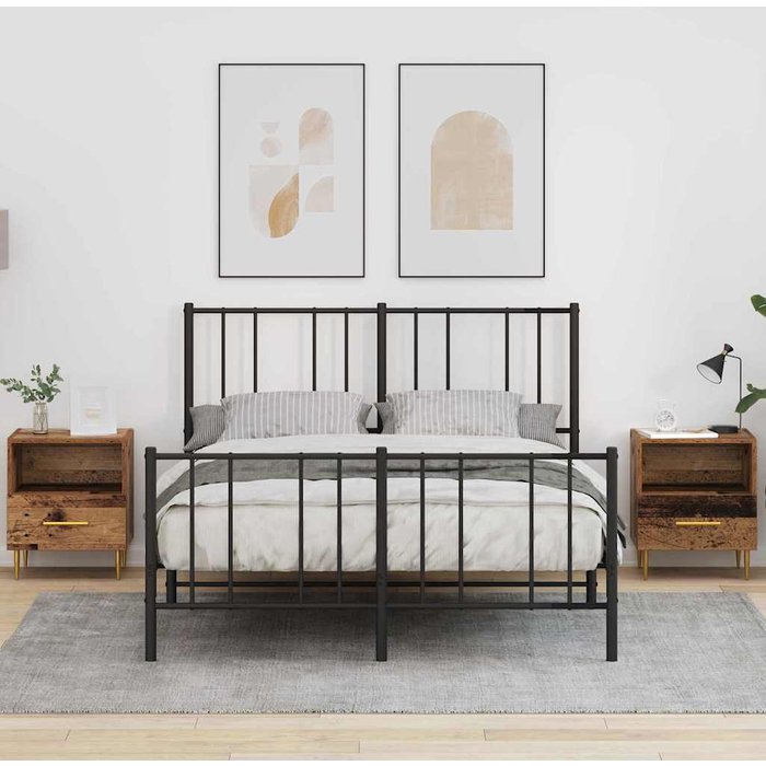 Mesita de noche con cajón 2 pcs madera vieja 40 x 35 x 47,5 cm