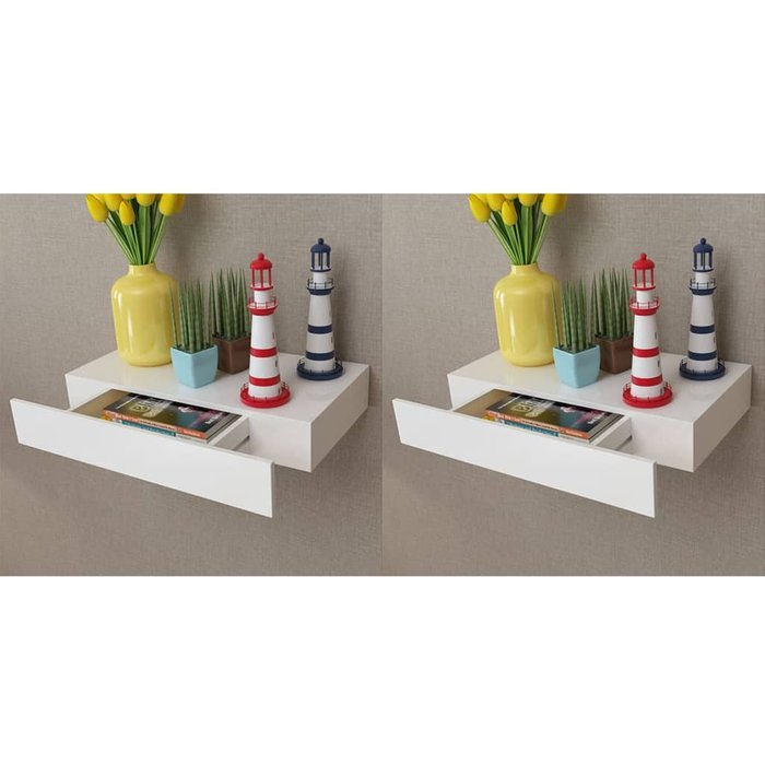 Estantes de pared con cajones 2 piezas blanco 48 cm