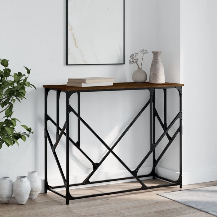 Mesa consola de roble marrón 100x40x80 cm de madera contrachapada