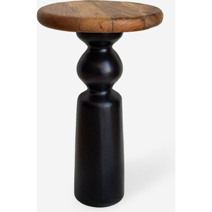 Mesa auxiliar negra y natural 35,5x35,5x60 cm | mesita de noche y decorativa