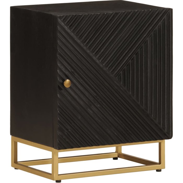 Mesita de noche negra 40x30x50 cm madera maciza de mango y hierro