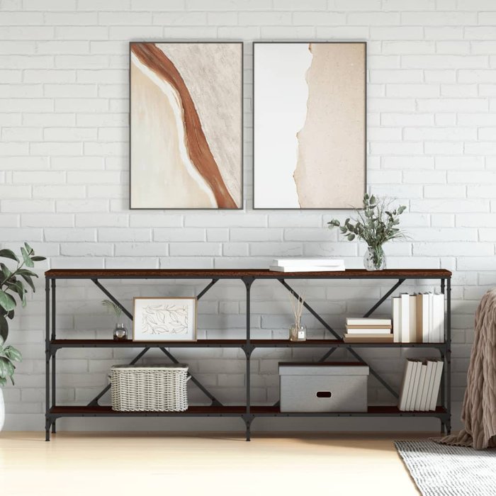 Mesa consola roble marrón 180x30x75 madera contrachapada y hierro