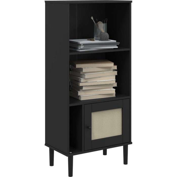 Estantería senja aspecto ratán madera pino negro 60x35x130 cm – comfortxl