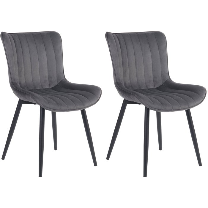 Juego de 2 sillas largo de terciopelo gris oscuro.