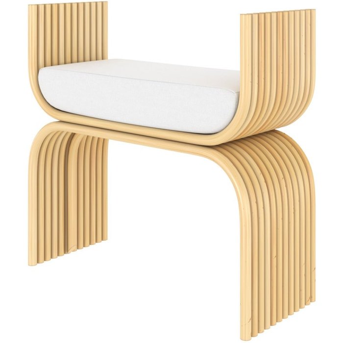 Taburete de ratán con cojín blanco - réane