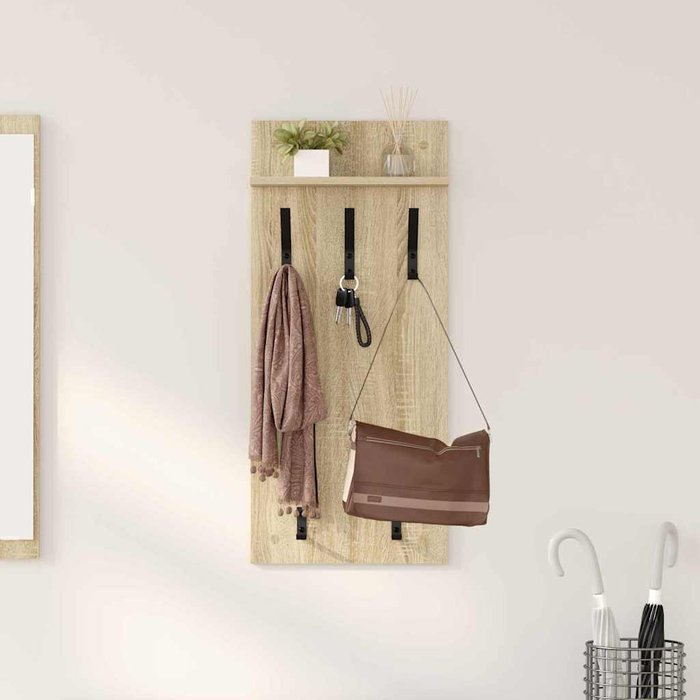 Perchero de pared con estante, roble sonoma, 40 x 10 x 90 cm