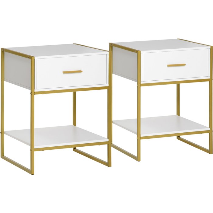 Mesitas de noche homcom acero, melamina de madera blanco 45x40x60 cm 831-p102