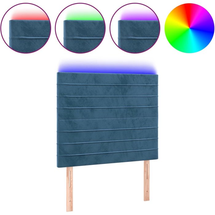 Cabecero con luces led terciopelo azul oscuro 80x5x118/128 cm - comfortxl