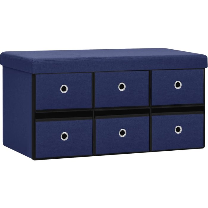 Banco de almacenaje plegable 76 x 38 x 38 cm lino sintético azul 02_0010816