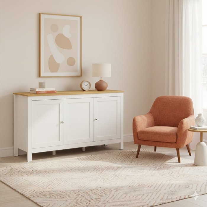 Essenza aparador blanco madera 120x40x70cm 2 armarios ajustables