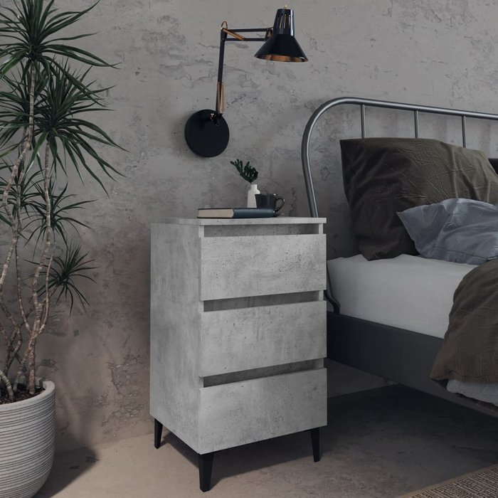 Mesita de noche con patas metal gris hormigón 40x35x69 cm - comfortxl