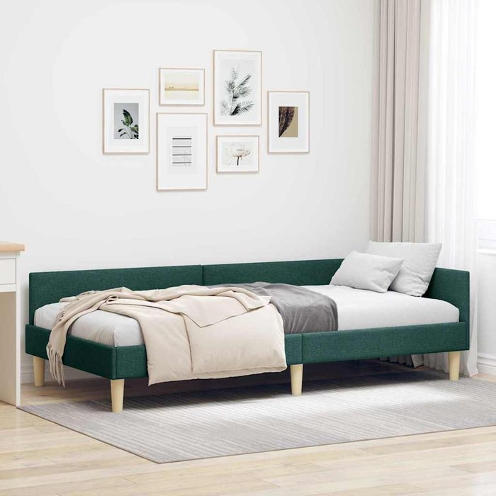 Estructura de cama en esquina otro verde oscuro 90 x 190 cm