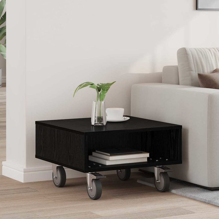 Mesita auxiliar con ruedas, roble negro, 50,5 x 50 x 30 cm