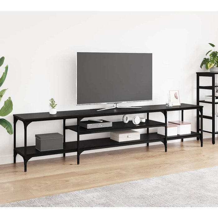 Mueble de tv, roble negro, 201 x 35 x 45 cm, madera de ingeniería y hierro