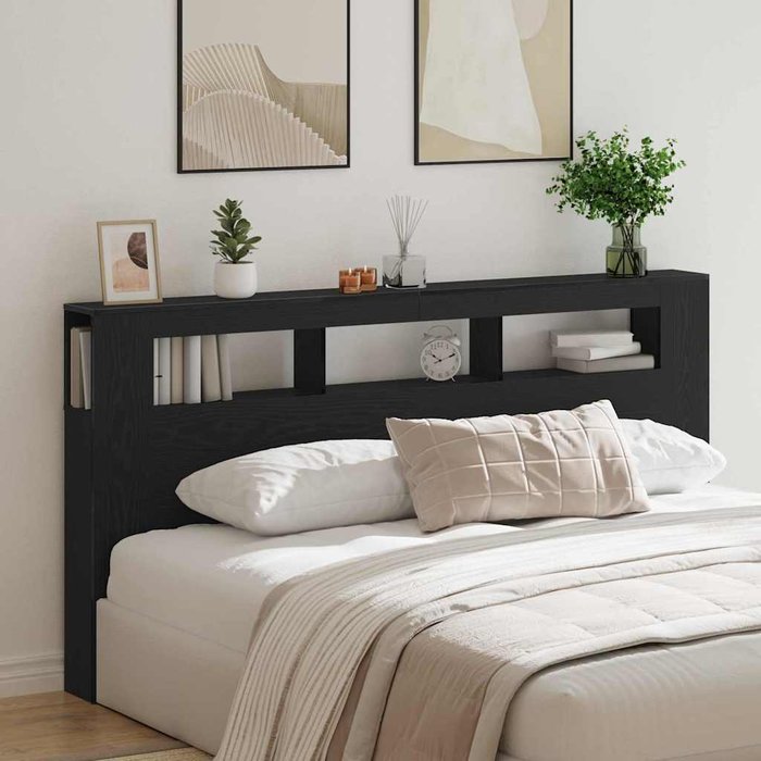 Maison exclusive - cabecero led con estante roble negro 200 x 18,5 x 103,5 cm