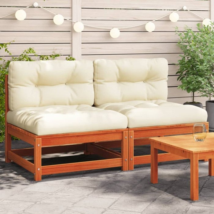 Vidaxl sofás jardín cojines sin reposabrazos 2 uds madera marrón cera