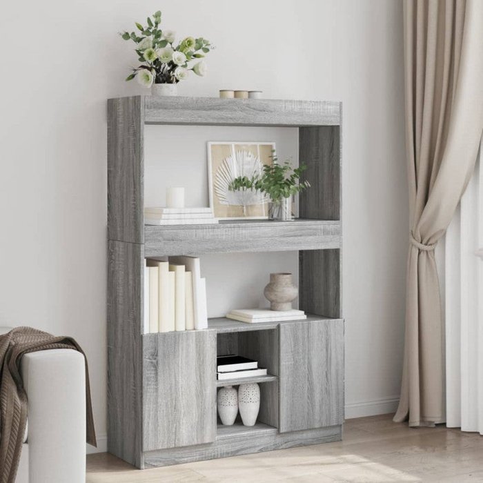 Aparador alto madera de ingeniería gris sonoma 92x33x140 cm vidaxl