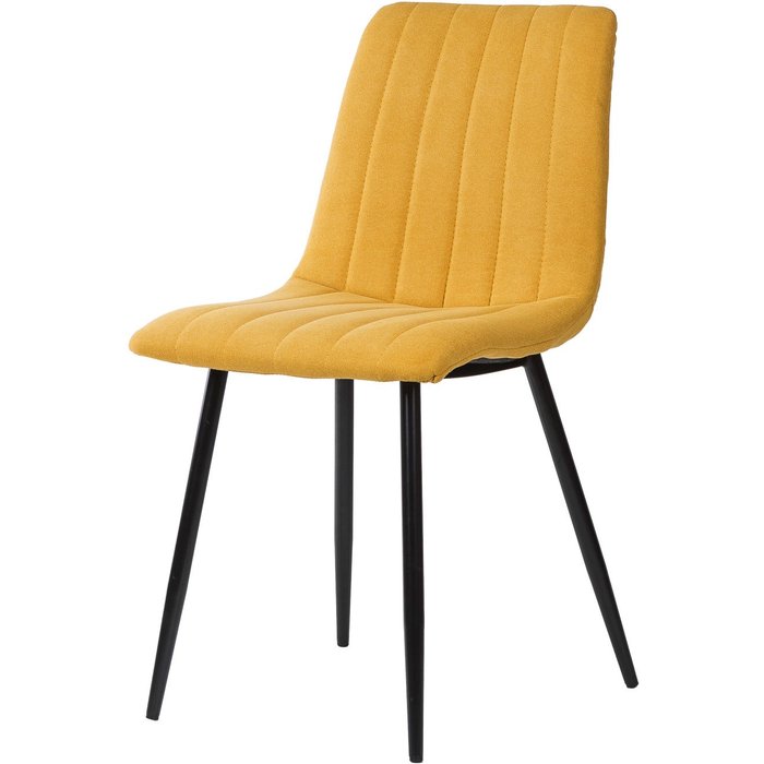 Silla de comedor omala acolchada con patas negras mostaza.