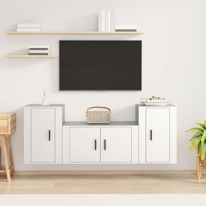 Set de muebles de tv 3 piezas madera contrachapada blanco