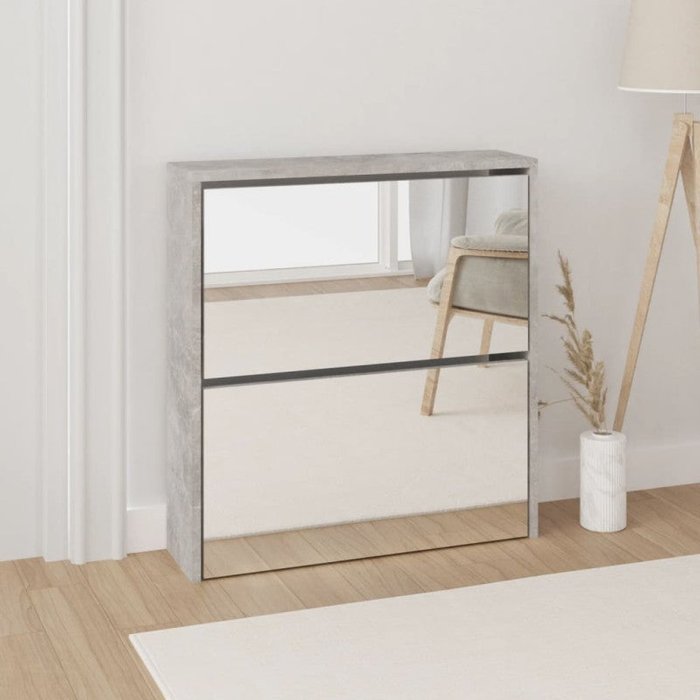 Vidaxl mueble zapatero con espejo 2 niveles gris hormigón 63x17x67 cm