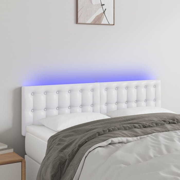Cabecero con led cuero sintético blanco 144x5x78/88 cm