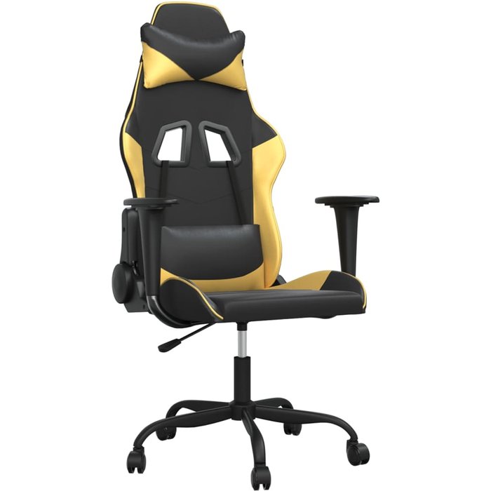Silla gaming | silla de oficina cuero sintético negro y dorado cfw55621