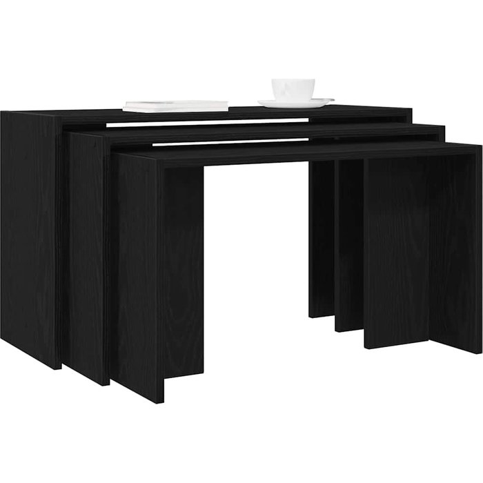 Mesas nido 3 piezas de madera contrachapada negra