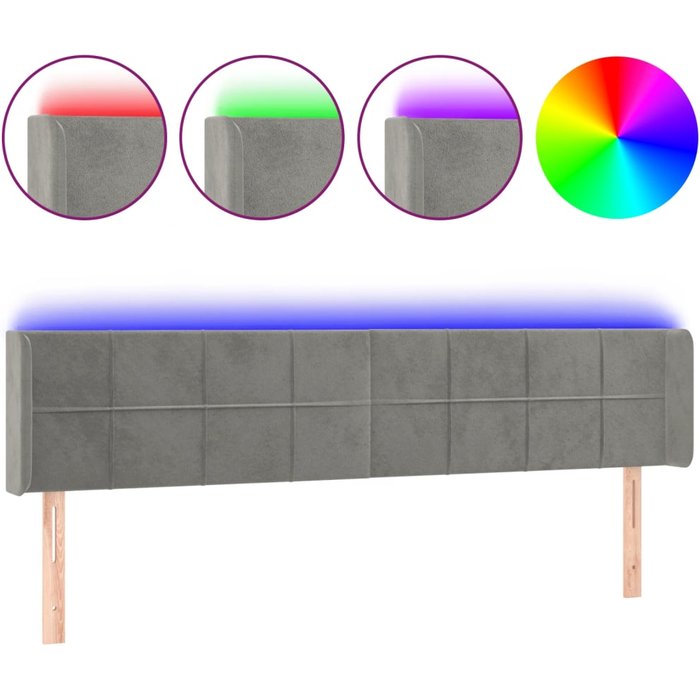 Cabecero cama - mueble cabecero con led de terciopelo gris claro 203x16x78/88 cm