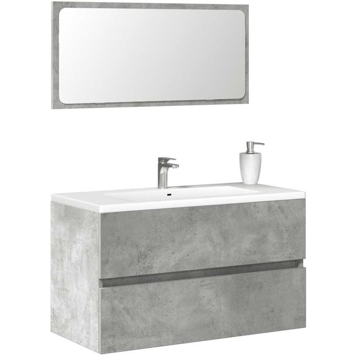 Mueble de baño con espejo de madera contrachapada de hormigón gris