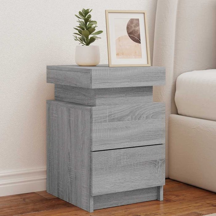 Mesita de noche con luces led gris sonoma 35x39x55 cm
