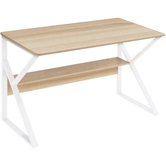 Escritorio de metal blanco de 120x60 cm con tablero de madera