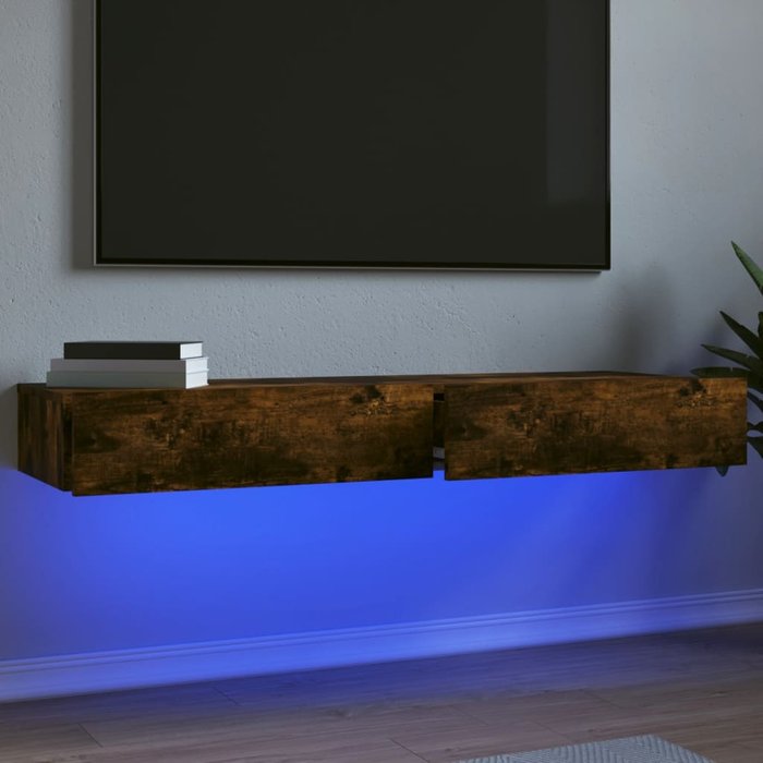 Muebles de tv con luces led, 2 piezas, roble ahumado, 60x35x15,5 cm