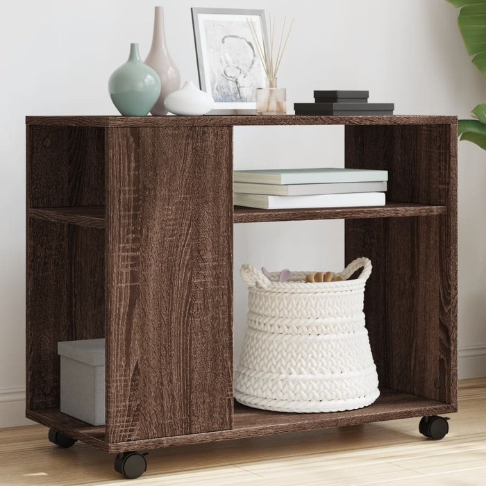 Maison exclusive - mesa auxiliar con ruedas madera roble marrón 70x35x60 cm