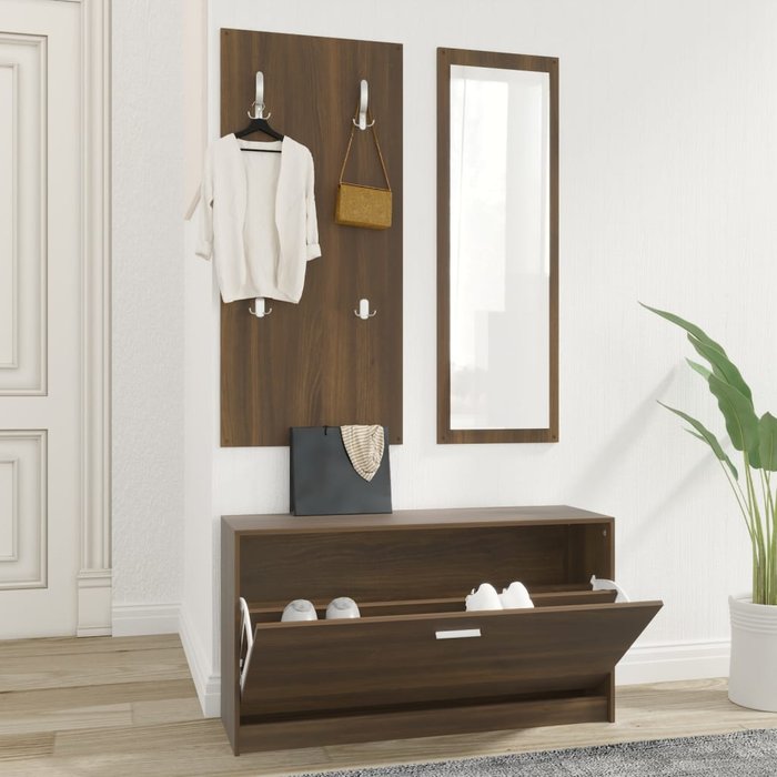 Conjunto de zapatero 3 en 1 madera contrachapada marrón roble