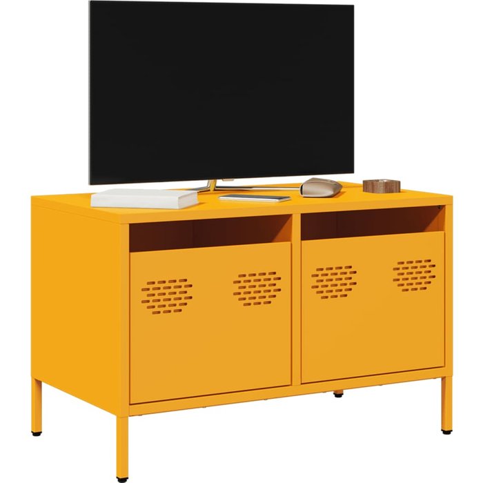 Mueble de tv amarillo mostaza, 68x39x43,5 cm, acero laminado en frío