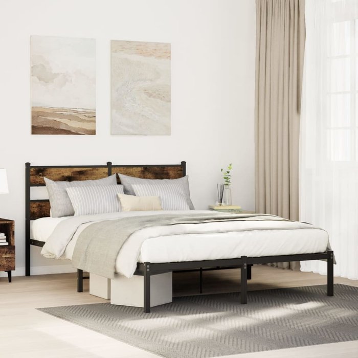 Estructura de cama sin colchón metal roble ahumado 135x190 cm vidaxl