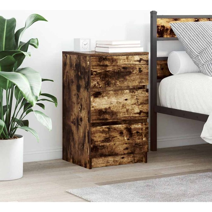 Mesillas de noche con 3 cajones 2 unidades roble ahumado 39x35x65 cm